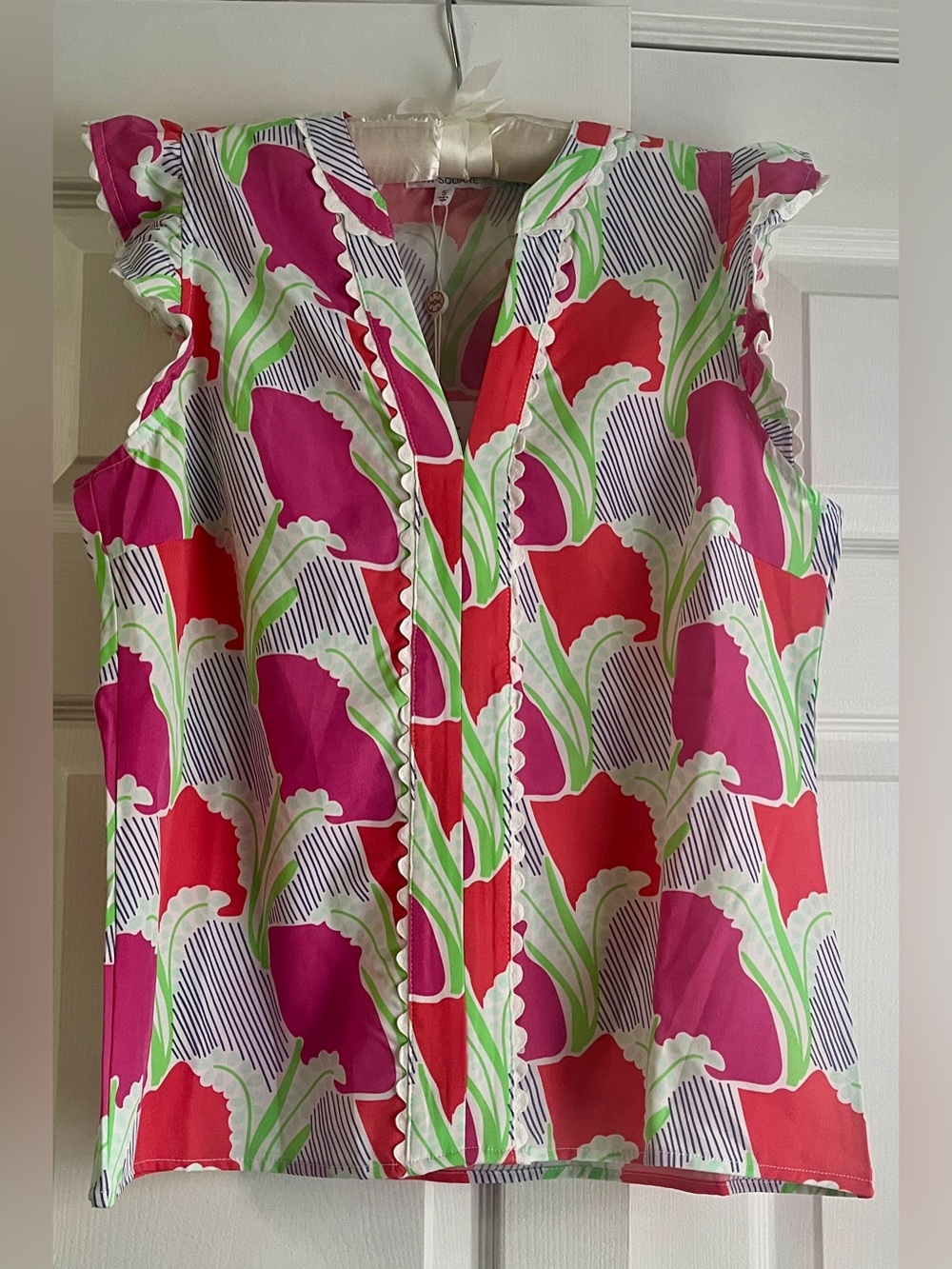 Mary Square Colorful Botanical Print Top Size Small